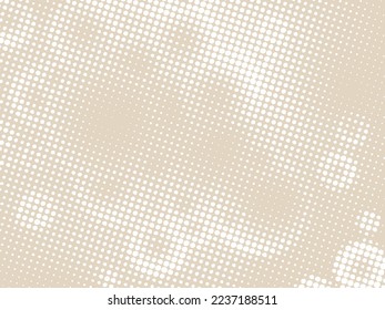 White dots on beige background. Pastel pop art backdrop. Whimsical spotted texture. Polka dots pattern with optical illusion.Vector illustration 