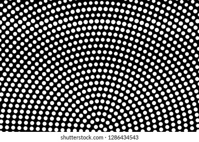 White dots on black background. Frequent oversize halftone vector texture. Grungy dotwork gradient. Monochrome halftone overlay for vintage design. Perforated surface. Pop art style dot texture card