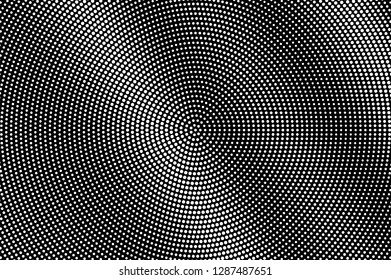 White dots on black background. Centered halftone vector texture. Small dotwork gradient. Monochrome halftone overlay for vintage design. Perforated surface. Pop art style dot texture card