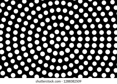 White dots on black background. Round halftone vector texture. Oversized dotwork ornament. Monochrome halftone overlay for vintage effect. Dark perforated surface. Pop art style dot texture card