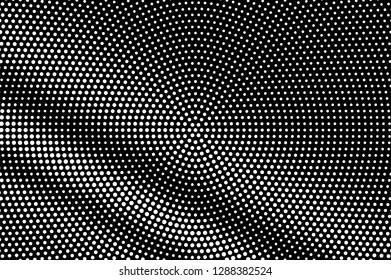 White dots on black background. Sparse halftone vector texture. Diagonal dotwork gradient. Monochrome halftone overlay for vintage effect. Dark perforated surface. Pop art style dot texture card
