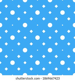 White dots on a blue backgrounds. Abstract seamless mosaic background. Pixels backdrop.