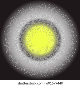 White dots on Dark background. Abstract Radial Gradient, Circle halftone Dots, White Dotwork Engraving Pattern, Fine Radial Gradient For Your Design. Moon Shape In Dark Background.