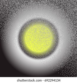 White dots on dark background. Abstract Radial Gradient, Circle halftone Dots, Black Dotwork Engraving Pattern, Fine Radial Gradient For Your Design. Vector Illustration. Fullmoon at night background.