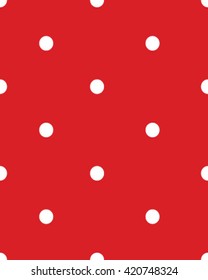 White dots on a red background, seamless vector pattern