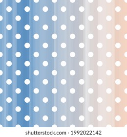 White dots on striped blue and beige background. Print for fabric and textile. Fashion summer design.