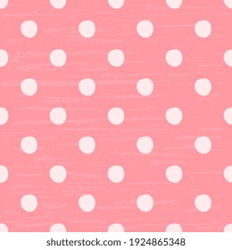 White dots on a textured pink background. Vector seamless design for wrapper, cover, textiles. EPS 10