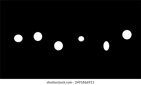 White dots and ovals on black background. Minimalistic abstract vector background or pattern.