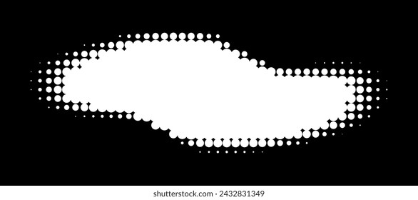 White dots pattern frame. Halftone dots curved pattern background. Curve dotted spot using half tone circle dot texture. Vector illustration. 