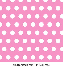White dots polka on pink background, vector texture pattern