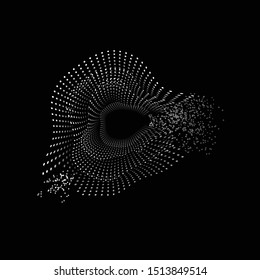 white dots randomly deformed and gradually decaying against a black background
