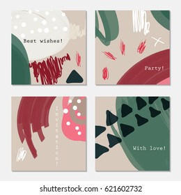 White dots and triangles on green gray.Hand drawn creative invitation greeting cards. Poster, placard, flayer, design templates. Anniversary, Birthday, wedding, party cards . Isolated on layer.