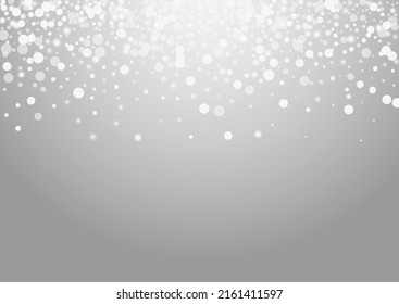 White Dots Vector Grey Background. Grey Winter Snowfall Invitation. Magic Snow Backdrop. Subtle Stars Pattern.