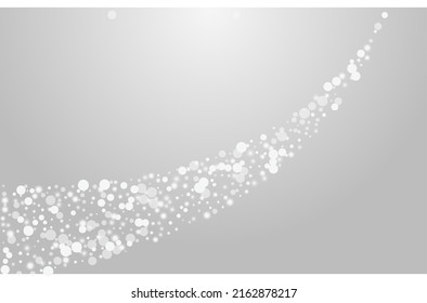 White Dots Vector Grey Background. Overlay Glitter Confetti Design. Glow Snowflake Wallpaper. Winter Snowstorm Banner.