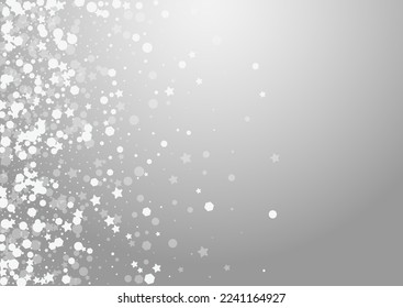 White Dots Vector Grey Background. Silver Magic Snowfall Invitation. Winter Stars Banner. Elegant Snow Wallpaper.