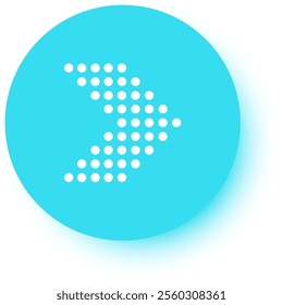 White dotted arrow pointing right on a light blue circle with a subtle shadow, serving as a simple graphic design element ideal for web and app user interfaces