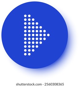 White dotted arrow pointing right within a blue circle on a clean white background, creating a visually striking and effective symbol for direction and navigation