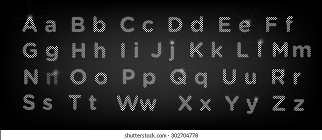 white dotted bold rounded latin font in retro style, english letters