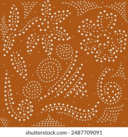 White Dotted Floral Design Pattern Against Brown Background. 