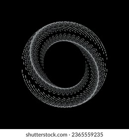 Lineos de velocidad punteados blancos en forma de círculo. Arte geométrico La espiral se centra en el fondo negro. Elemento de diseño para el proyecto de diseño Ilustración vectorial