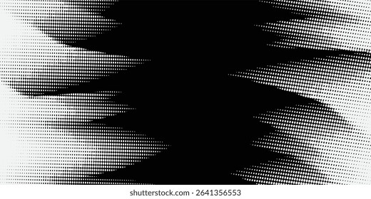 White dotwork grain texture, abstract stipple sand effect, gradient from dots isolated on black background. Vector illustration.