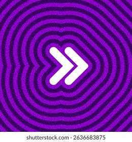 White double arrow symbol on vibrant purple ripple background. Vector illustration with bold, modern style.