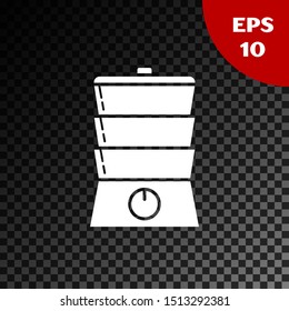 White Double boiler icon isolated on transparent dark background.  Vector Illustration