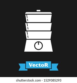 White Double boiler icon isolated on black background.  Vector Illustration