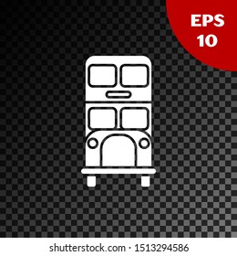 White Double decker bus icon isolated on transparent dark background. London classic passenger bus. Public transportation symbol.  Vector Illustration