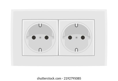 White double european electric socket, isolated, realistic illustration.