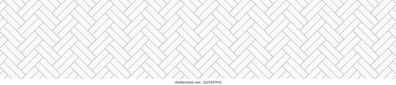 White double herringbone tile seamless pattern. Subway stone or ceramic brick wall background. Kitchen backsplash, bathroom or toilet floor surface. Vector flat illustration