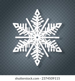 White double paper snowflake on a dark transparent background. Christmas and New Year's element. Frozen silhouettes of snowflakes, a symbol of winter. Vector illustration.