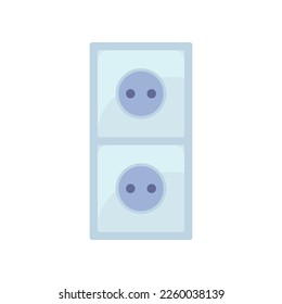 Doble toma de corriente blanca de la ilustración vectorial de tipo europeo. Dibujo de dibujos animados de herramientas o equipos de electricista aislados en fondo blanco. Electricidad, tecnología, concepto de construcción