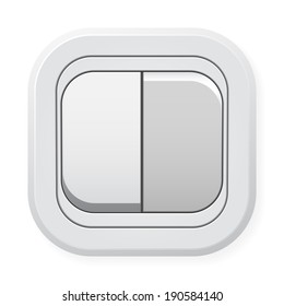 White double switch with left button pushed isolated on white background