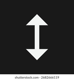 White Double-Headed Vertical Arrow Icon on Black Background, Minimalist Symbol for Bidirectional Movement, Scroll Control, and UI Resizing in Digital Interface Design