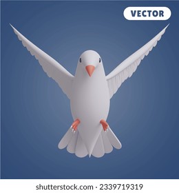 3D-Vektorsymbol der weißen Taube auf blauem Hintergrund