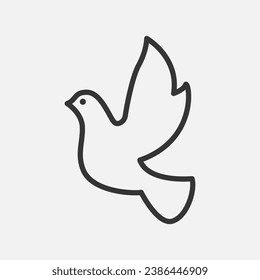 White Dove bird line icon, symbol of Peace. Pigeon outline. Vector on white background