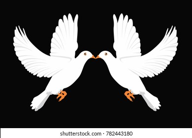 White Dove Bird Vector Illustration. Bird Vector. Two Free Flying White Doves. Lovely Birds Flat Vector Illustration. Love Scene Illustration