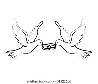 White Dove Birds Decorative Ornament Marriage Card Minimal Drawing