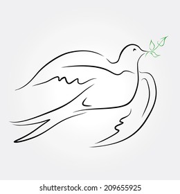 white dove with a branch (symbol) - vector illustration