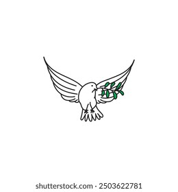 White dove flying bring Olive Branch Vector, Pigeon Vector, Bird Vector, Dove Line Art, Dove Linear Vector.