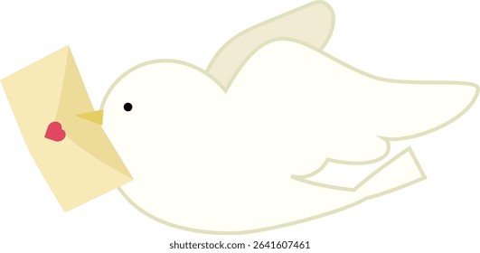 White dove flying with a love letter Vector illustration