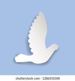 White dove in flying on blue background for freedom concept. International day of peace. Template for wedding, banner, poster, advertisement.Symbol of tolerance,trust. Vector illustration .