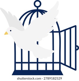 White dove flying out of a bird cage
