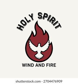 Uma pomba branca voando dentro de uma chama vermelha simboliza o vento e o fogo do Espírito Santo para os crentes cristãos expressando sua fé.
