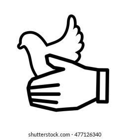 white dove hand bird peace animal religion icon. Flat and Isolated design. Vector illustration