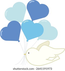 White dove and heart balloon Blue balloon Vector illustration