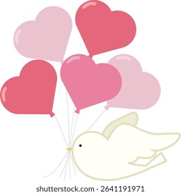 White dove and heart balloon pink balloon vector illustration