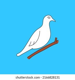white dove line art illustration on blue background. Beautiful pigeons faith and love symbol.