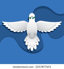 White dove with olive branch and green background Vector